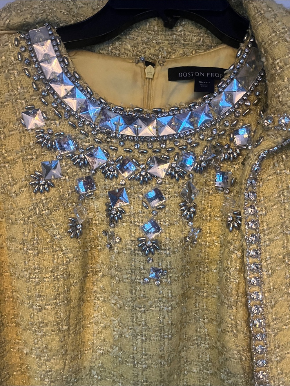 Boston Proper Yellow Tweed Jacket and Dress Set with Embellished Neckline - Picture 3 of 5